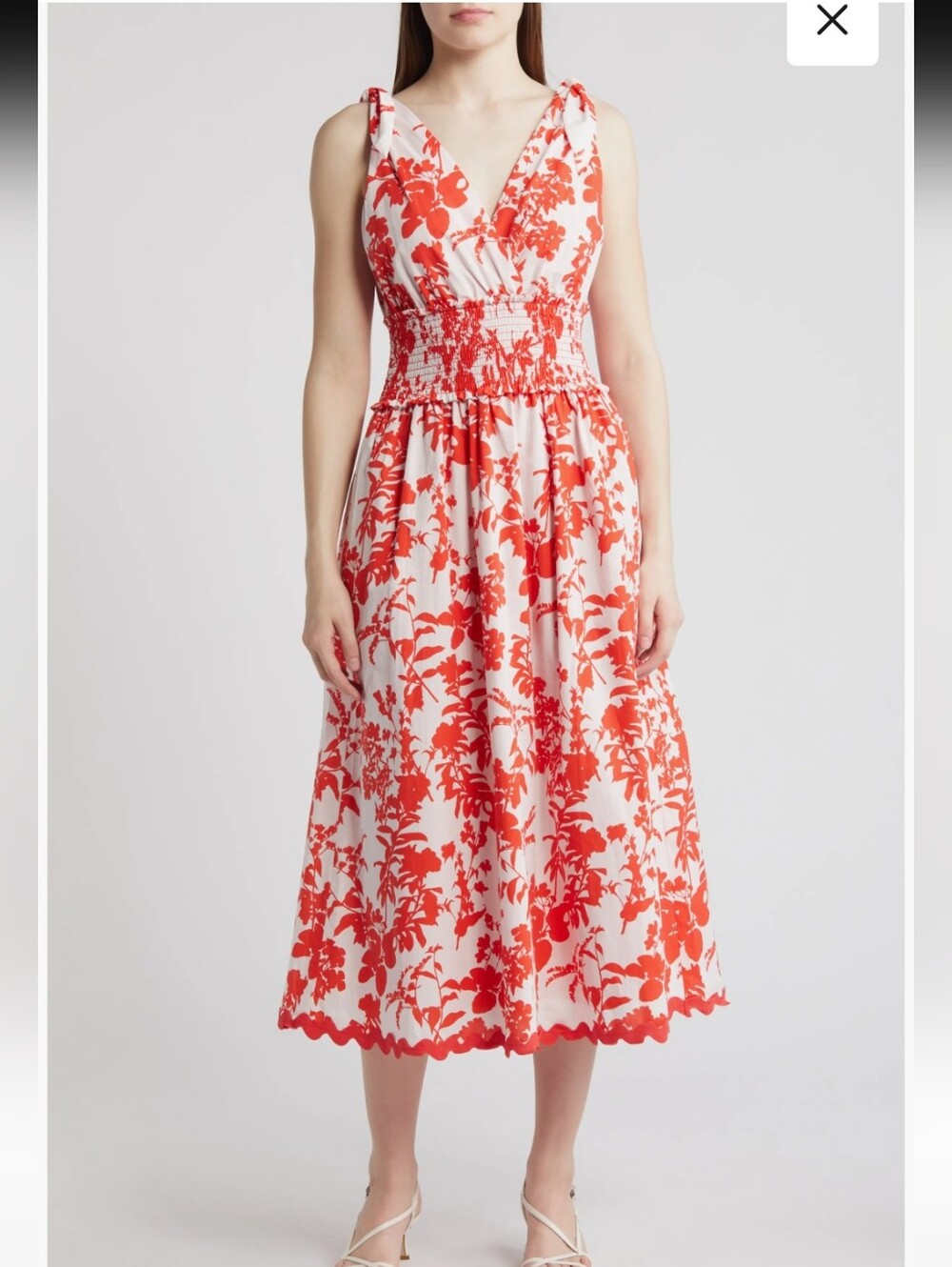 Adelyn Rae Red & White Floral Tie-Shoulder Maxi Dress